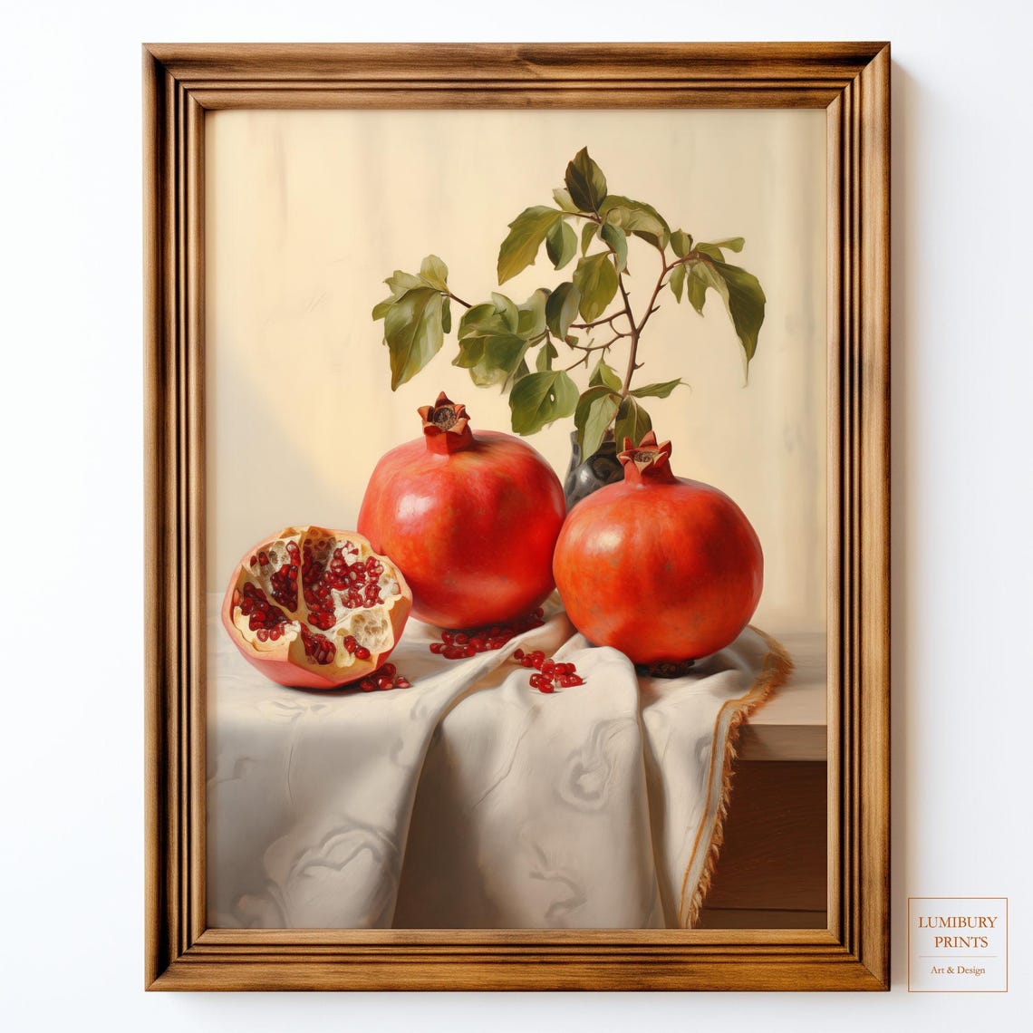 Pomegranate Painting Autumn Kitchen Decor Vintage Fruit Print Botanical Still Life Wall Art Rustic Poster Instant