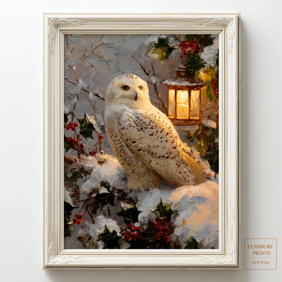Christmas Owl Vintage Impasto Oil Painting