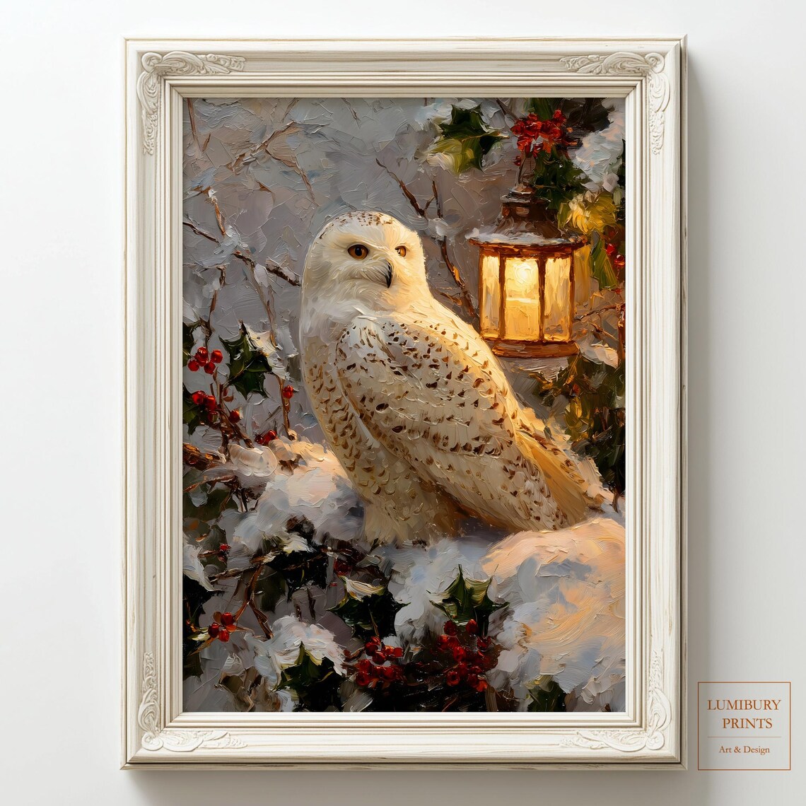 Christmas Owl Vintage Impasto Oil Painting