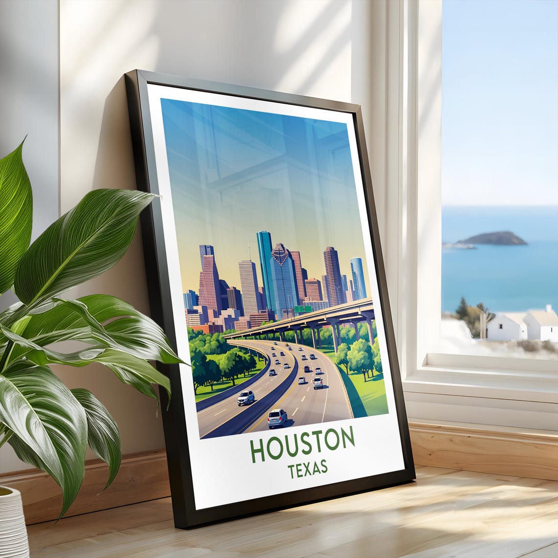 Houston Texas Freeway Leading to Downtown Skyline Urban Scene Poster - Image 2