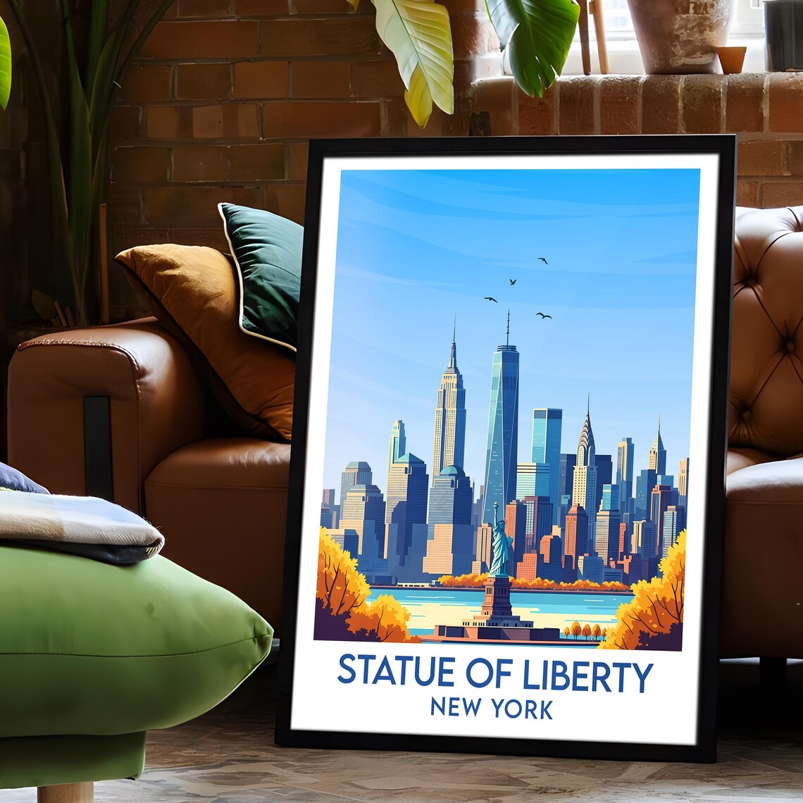 Statue of Liberty New York Manhattan Skyline Fall Autumn Poster - Image 2