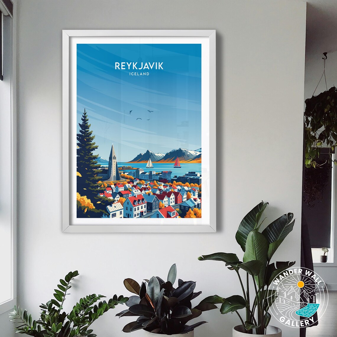 Reykjavik Iceland Colorful Harbor Cityscape Retro Travel Poster - Image 3