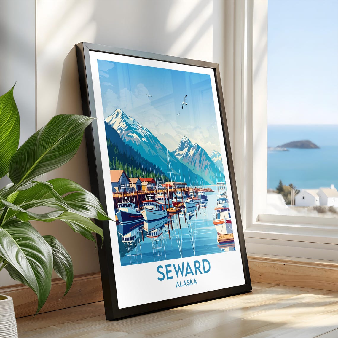 Seward Alaska Small Boat Harbor Mountain Reflection Marina Poster - Image 2