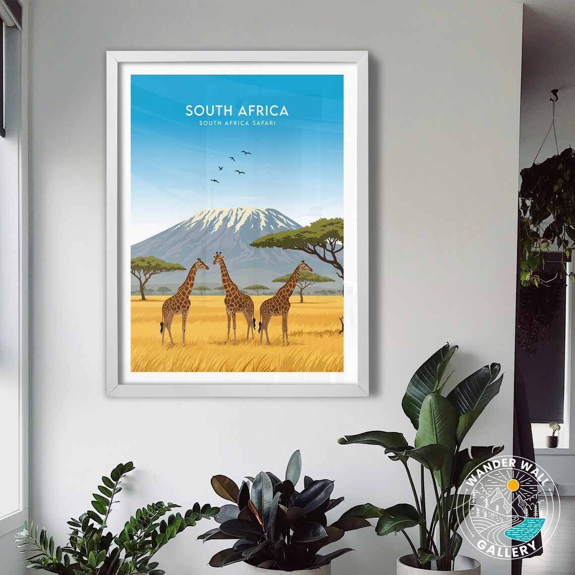 South Africa Safari Giraffes Savanna Acacia Mountain Sunset Poster - Image 3