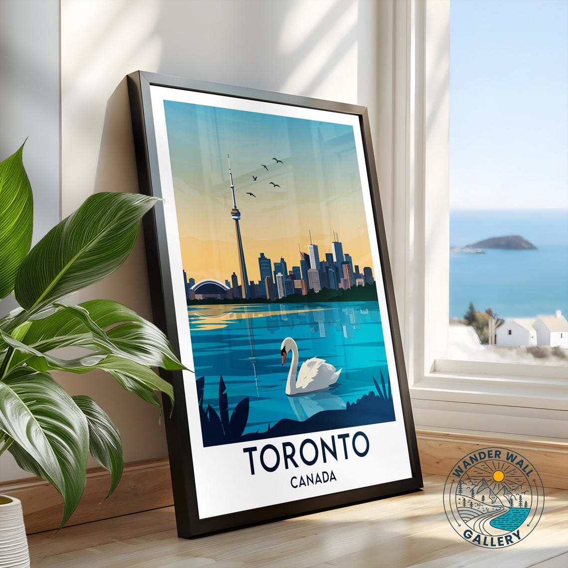 Toronto Canada CN Tower Waterfront Swan Skyline Sunset Travel Poster - Image 2