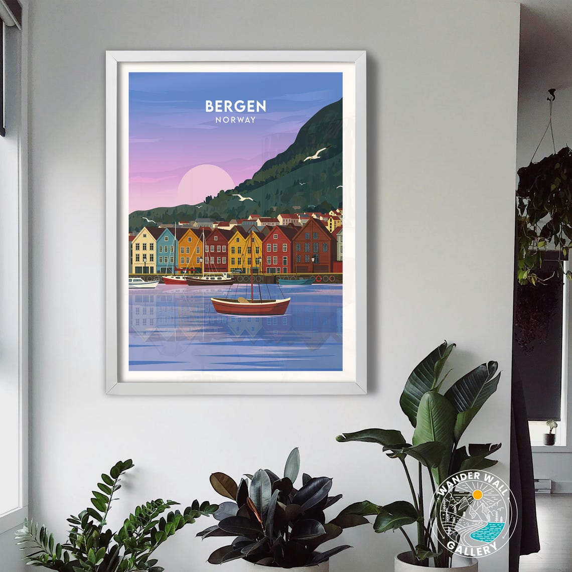 Bergen Norway Bryggen Wharf Colorful Sunset Harbor Scenic Poster - Image 3