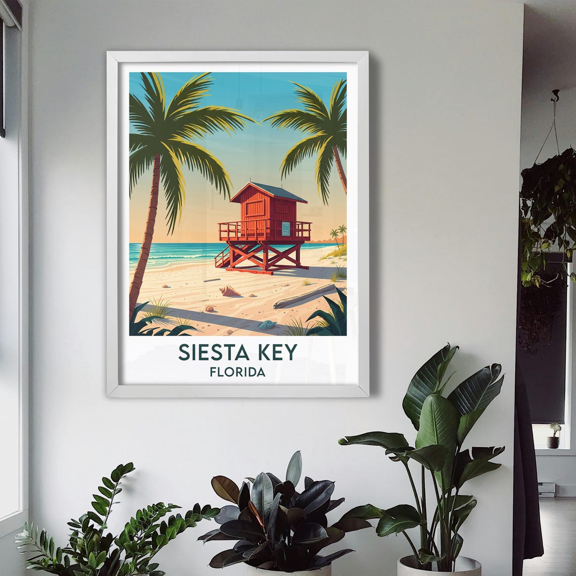 Siesta Key Florida Lifeguard Tower Tall Palms Sand Beach Poster - Image 3