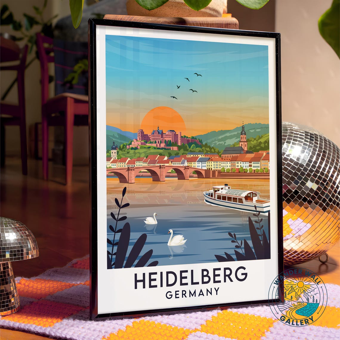 Heidelberg Germany River Sunset with Castle and Bridge Travel Poster - Image 4