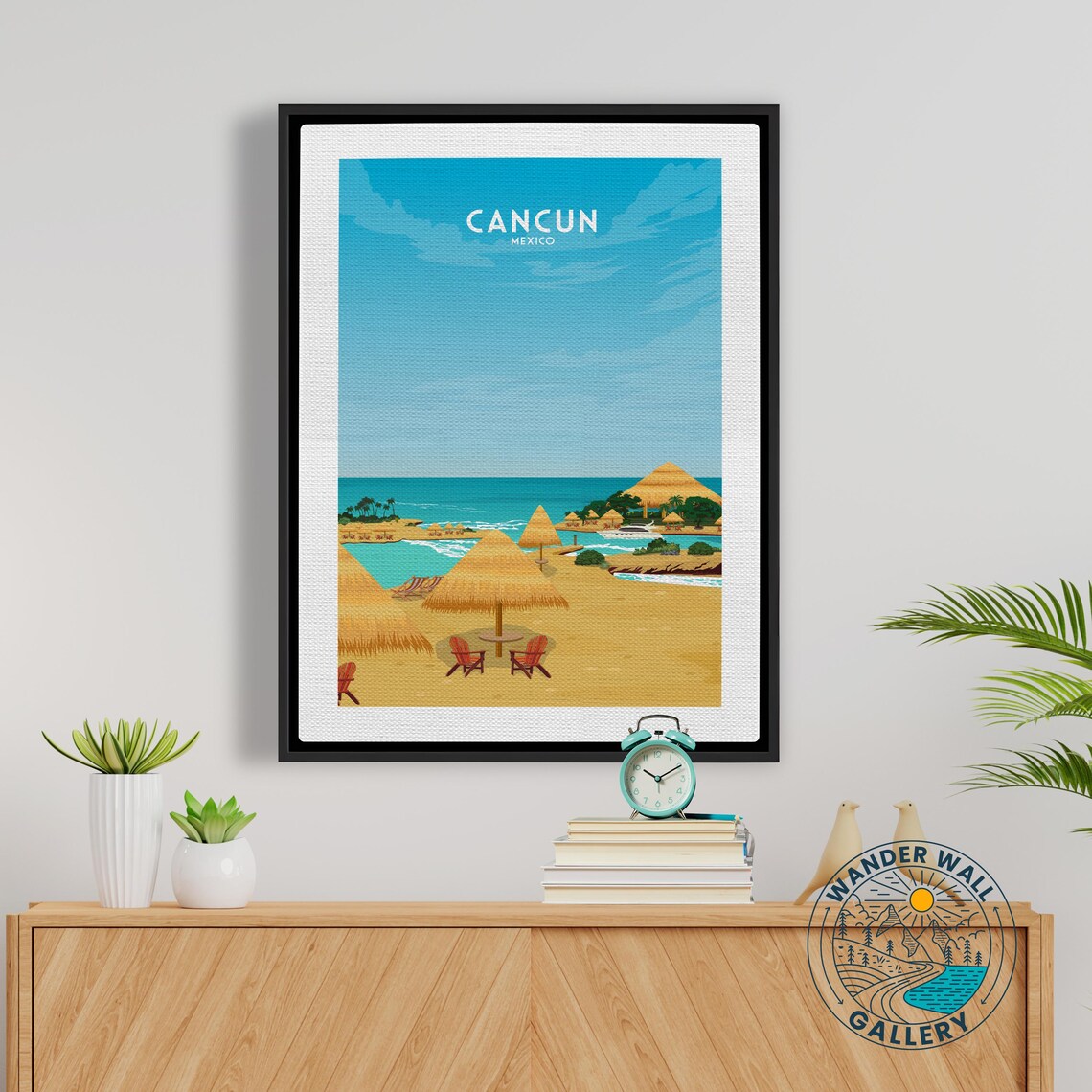 Cancun Mexico Palapas Beach Resort Caribbean Sea Vintage Travel Poster - Image 5
