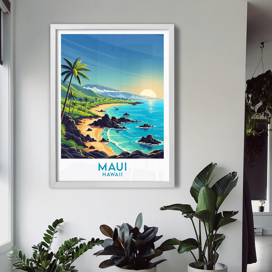 Maui Hawaii Island Beach Paradise Sunrise Ocean Palm Fronds Poster - Image 3