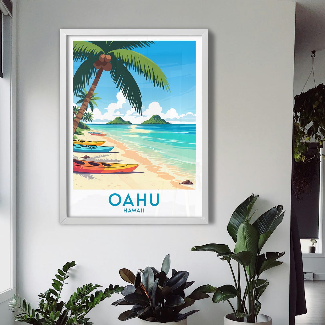 Oahu Hawaii Kayaks Tropical Beach Twin Mokulua Islands Poster - Image 3