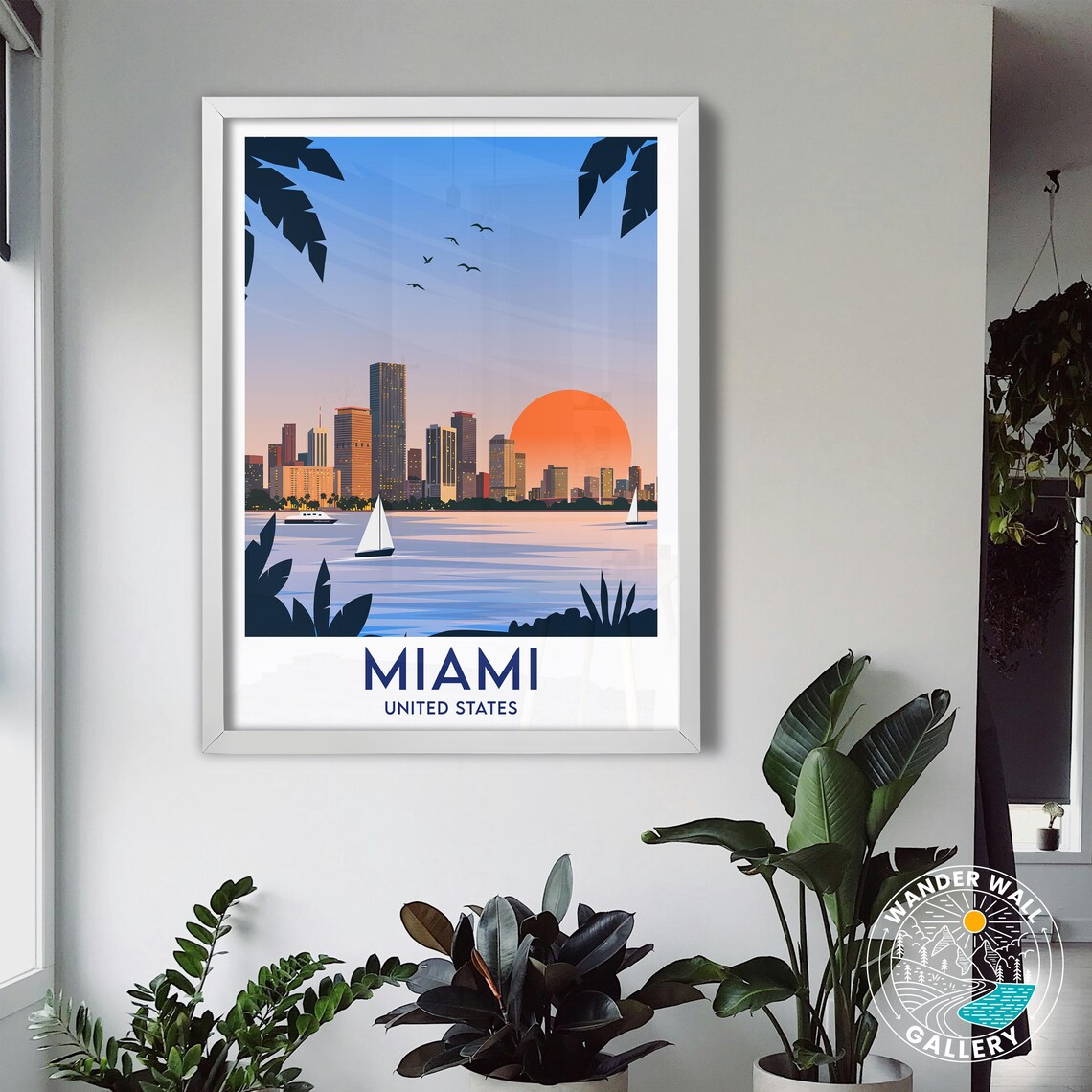 Miami Florida Sun Skyline Sailboats Bay Palms Ocean View Travel Poster - Image 3