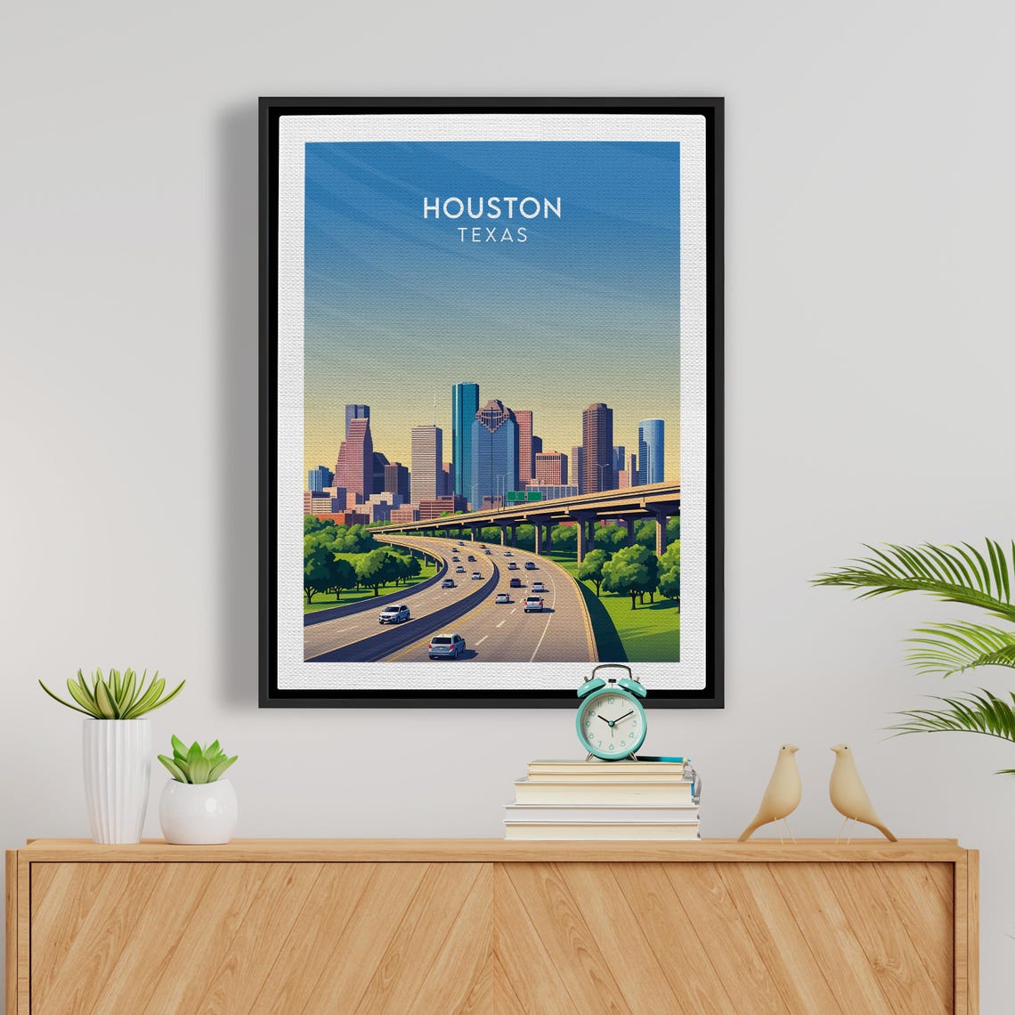 Houston Texas Highway Curves Toward City Towers Green Parkway Poster - Image 5