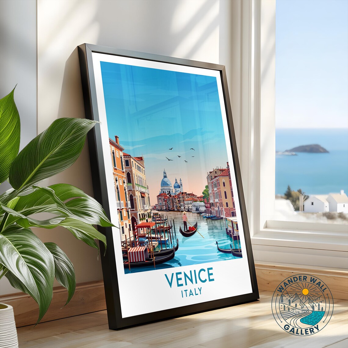 Venice Italy Canal Gondolas and Domed Basilica Vintage Travel Poster - Image 2