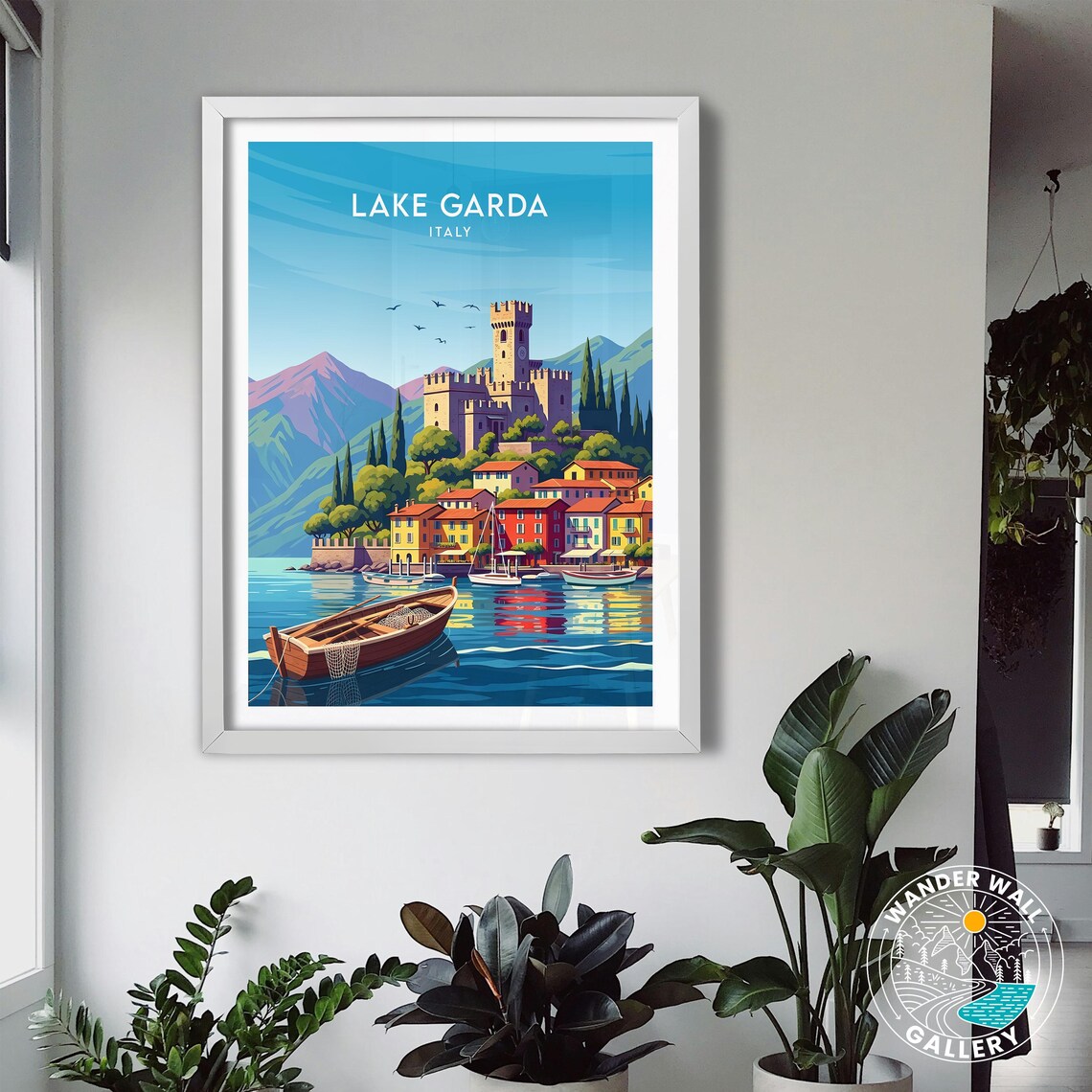 Lake Garda Italy Castle Waterfront Village Retro Travel Poster - Image 3