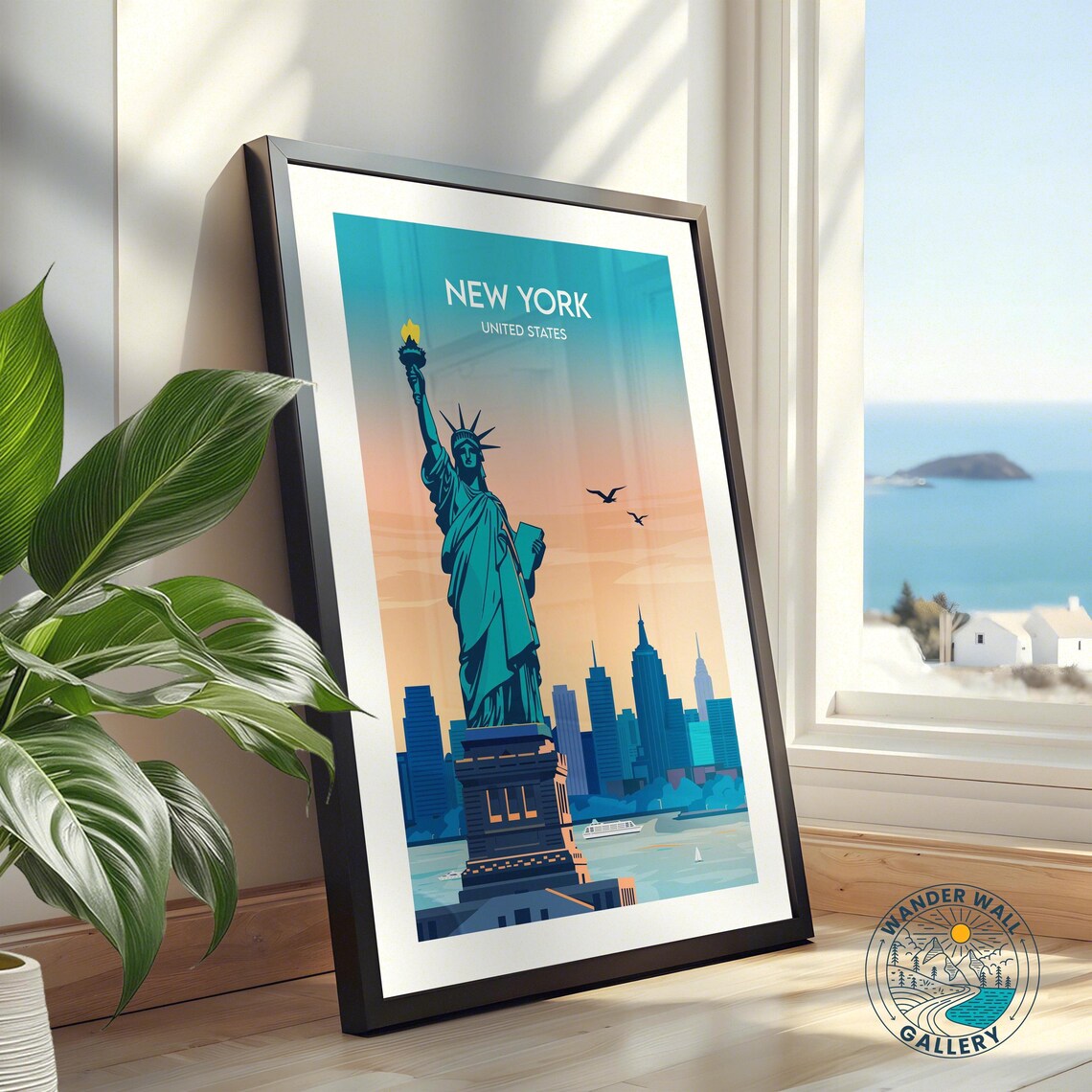 New York City Statue of Liberty Skyline Sunset Travel Poster - Image 2