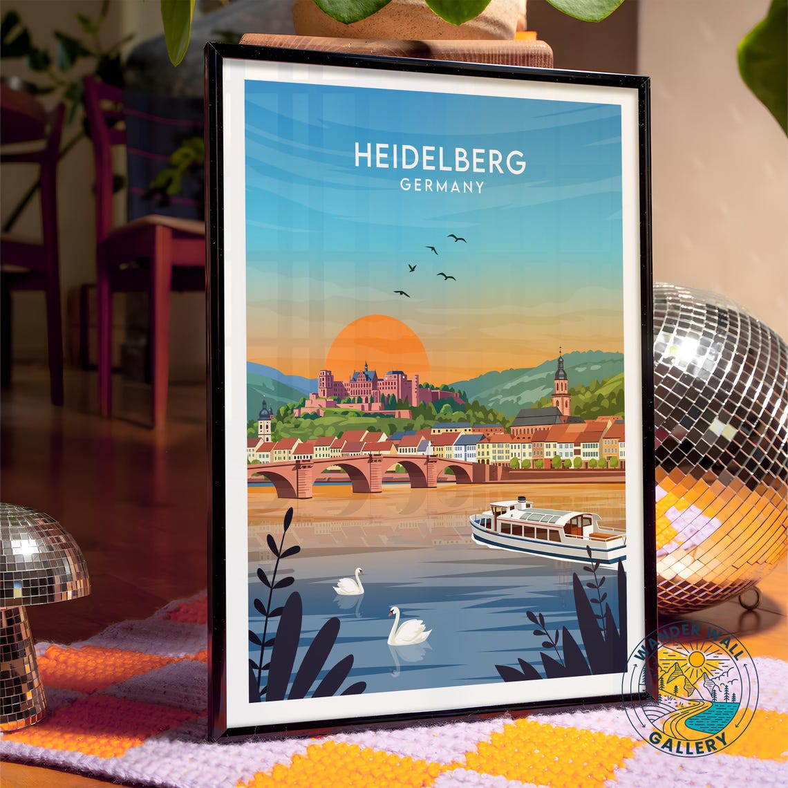 Heidelberg Germany Old Bridge Castle Sunset Vintage Travel Poster - Image 4