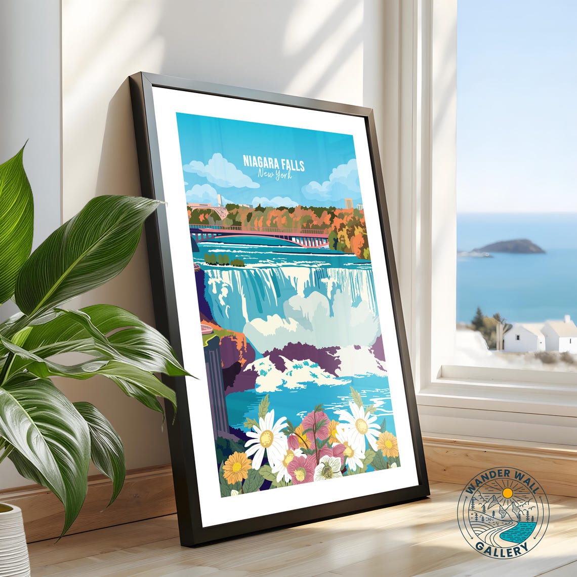 Niagara Falls New York Autumn Floral Waterfall Travel Poster - Image 2
