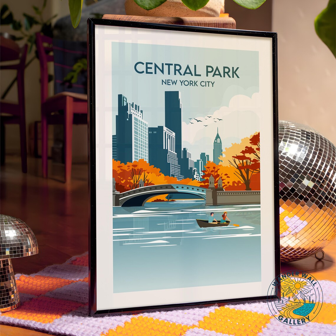 Central Park New York City Autumn Bow Bridge Rowboat Skyline Poster - Image 4
