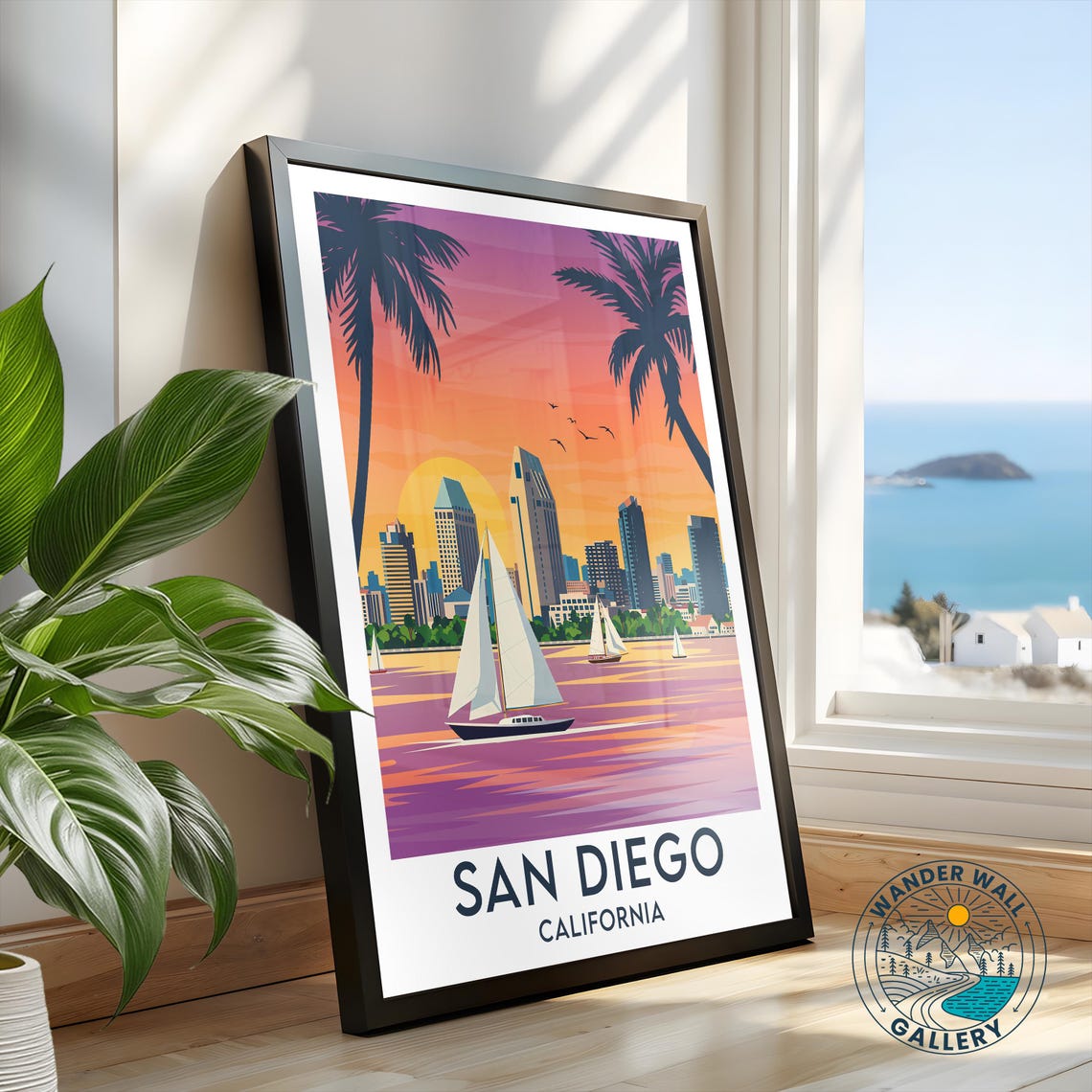 San Diego California Sunset Skyline Sailboats Harbor Travel Poster - Image 2