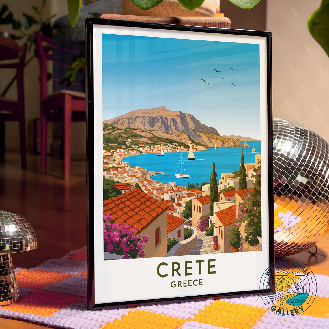 Crete Greece Coastal Town Sailboats Bougainvillea Harbor Travel Poster - Image 4