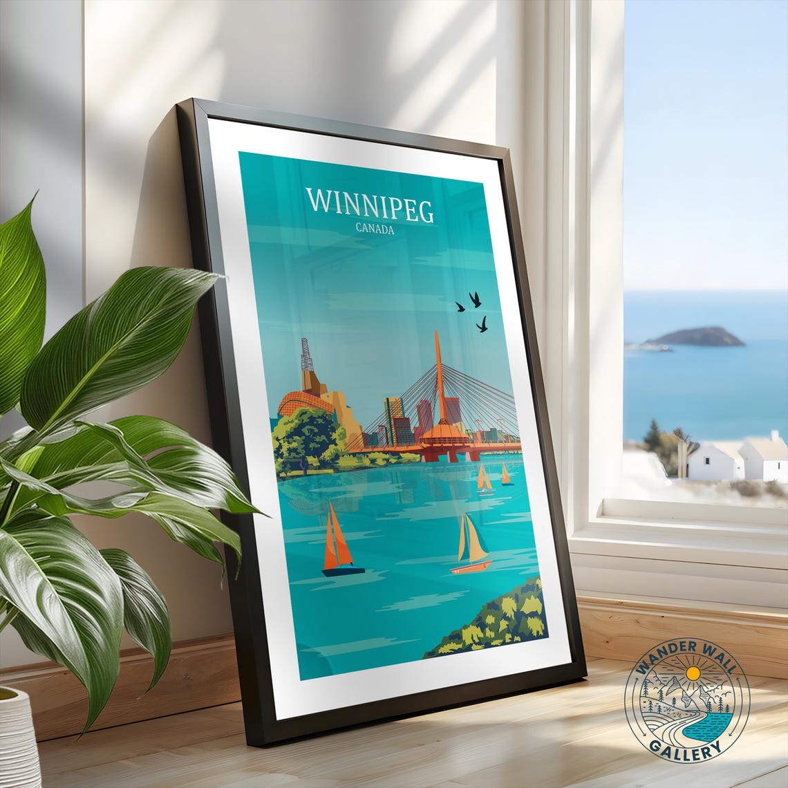 Winnipeg Canada Esplanade Riel Bridge Sailboats River View Poster - Image 2