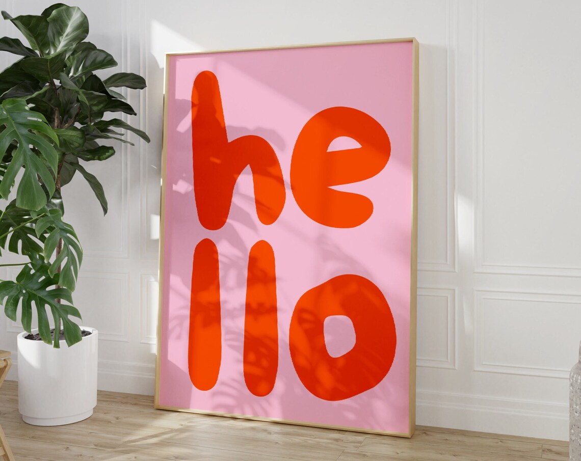 Hello Typographic Wall Art, Modern Minimalist Poster