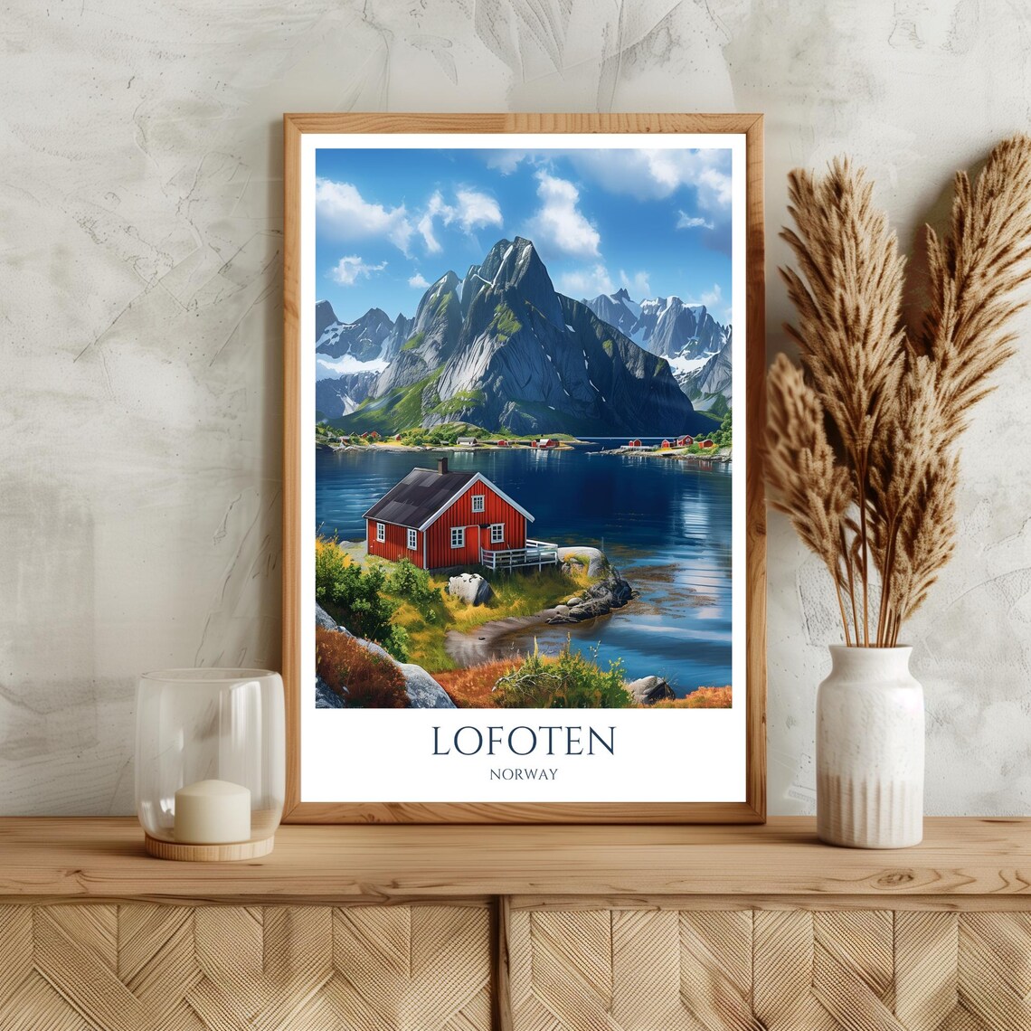 Lofoten Red Fishing Cabin Fjord Peaks Norway Arctic Travel Poster - Image 3