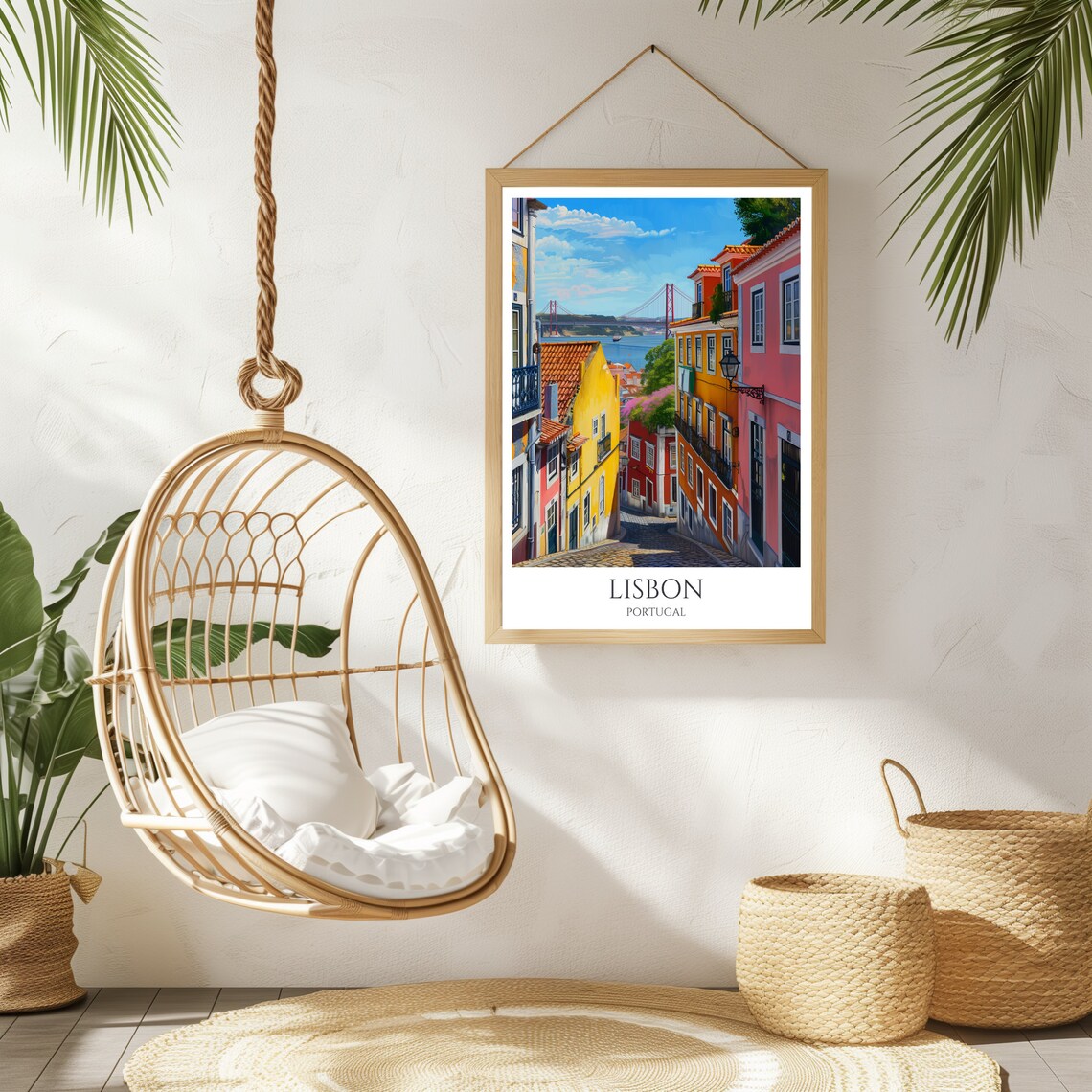 Lisbon Colorful Hillside Street Bridge View Portugal Travel Poster - Image 2