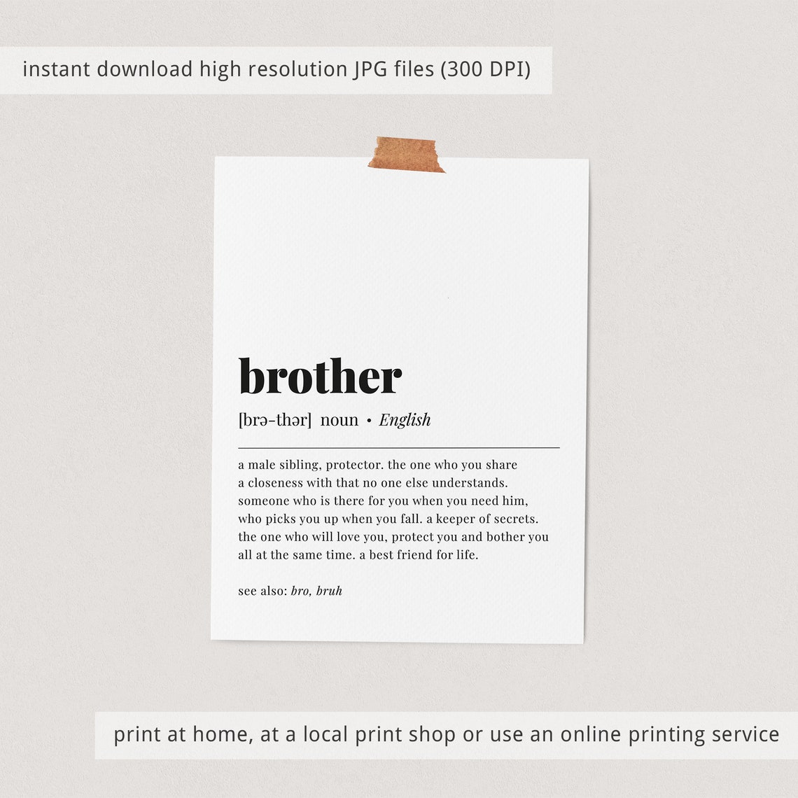 Brother Definition Heartfelt Gift For Brothers Noun Meaning Poster - Image 4