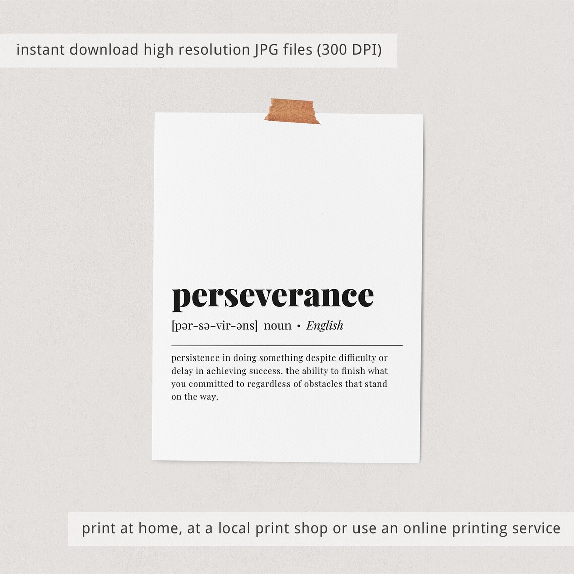 Perseverance Definition Motivational Words Art Print - Image 3