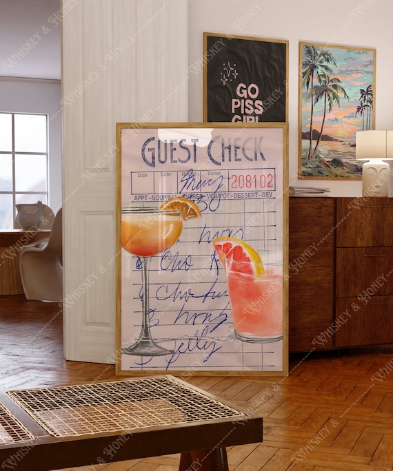 Guest Check Vintage Restaurant Ticket Cocktail Bar Decor Poster