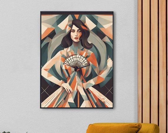Art Deco Woman Portrait 1920s Wall Art Geometric Patterns Wall Print Vintage Poster