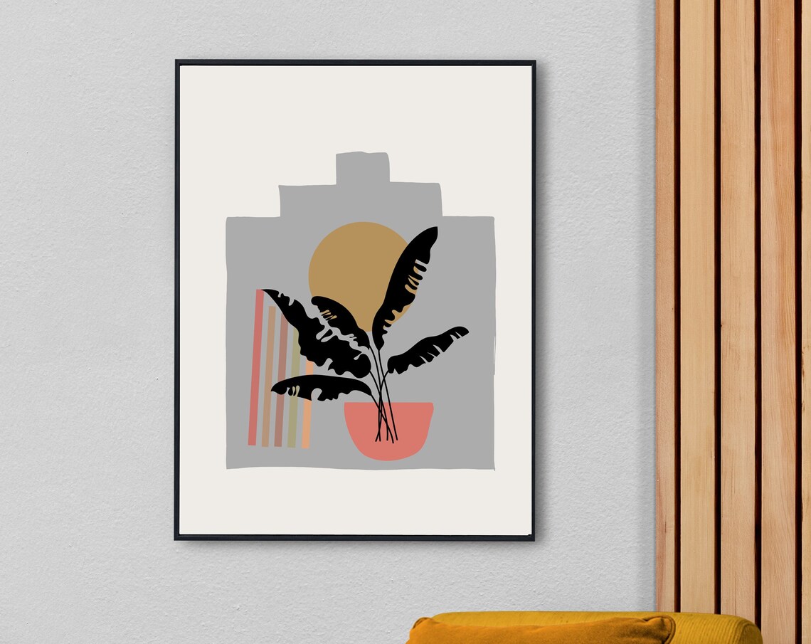 Boho Leaves Art Print, Neutral Beige Bedroom Decor