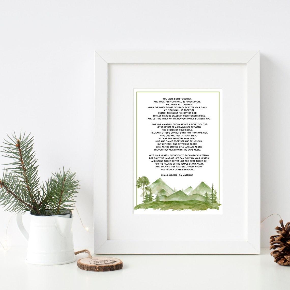 Khalil Gibran Poem On Marriage Wall Art With Watercolor Forest And Mountains - Image 2