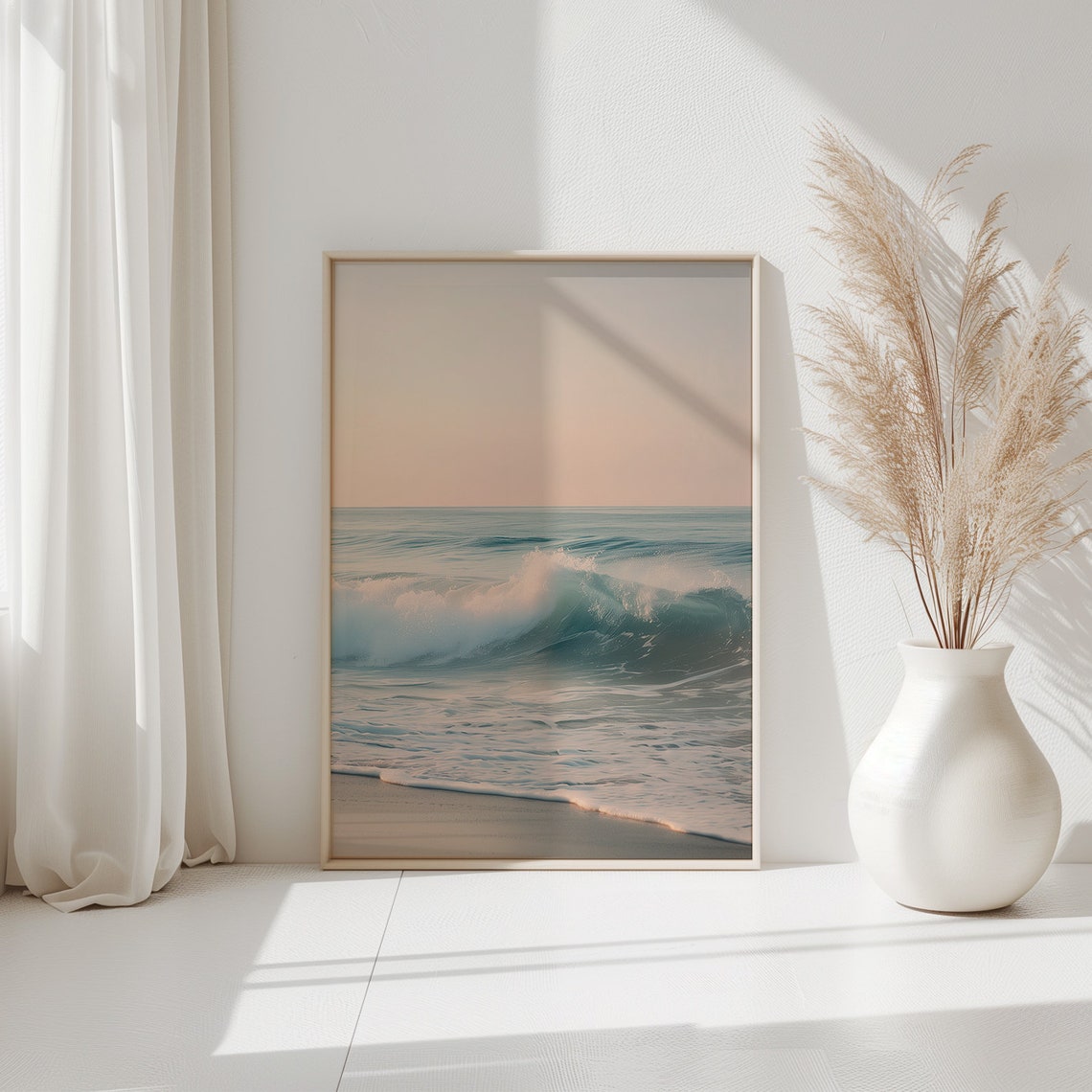 Pastel Sunset Ocean Wave Breaking Minimalist Coastal Art Poster