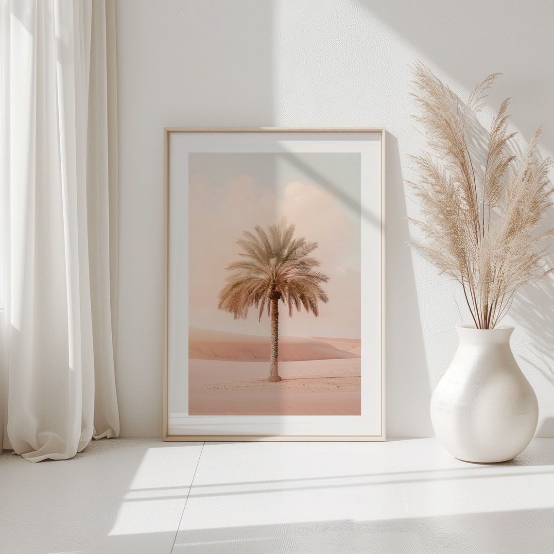 Blush Pink Palm Tree In Desert Minimalist Pastel Photography Poster