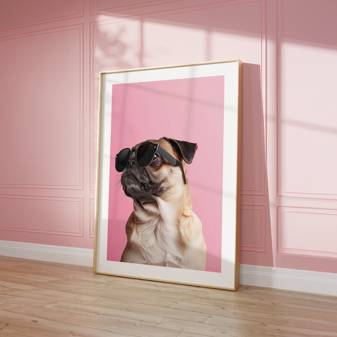 Cool Pug Sunglasses Pink Background Funny Dog Portrait Poster