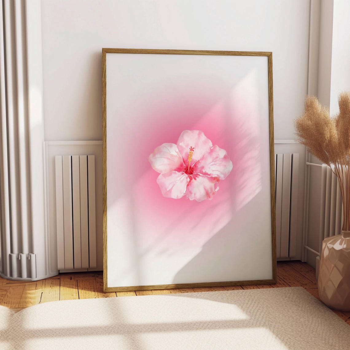 Pink Hibiscus Bloom Aura Glow Soft Pink Watercolor Minimalist Poster