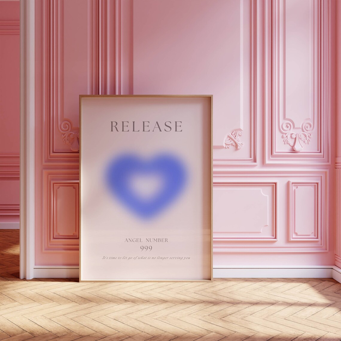 Angel Number 999 Release Blue Aura Heart Spiritual Quote Print