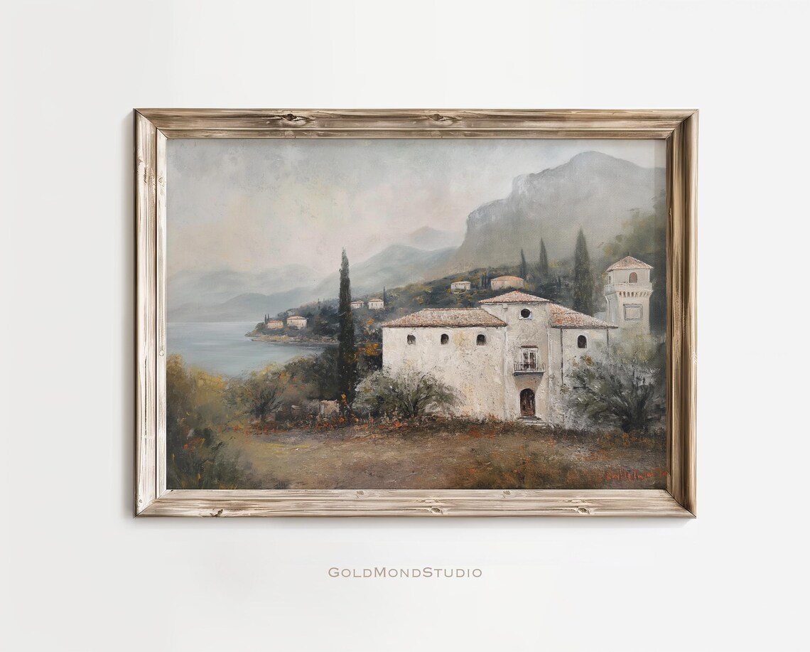 Mediterranean Villa Overlooking Lake With Cypress Hills Poster