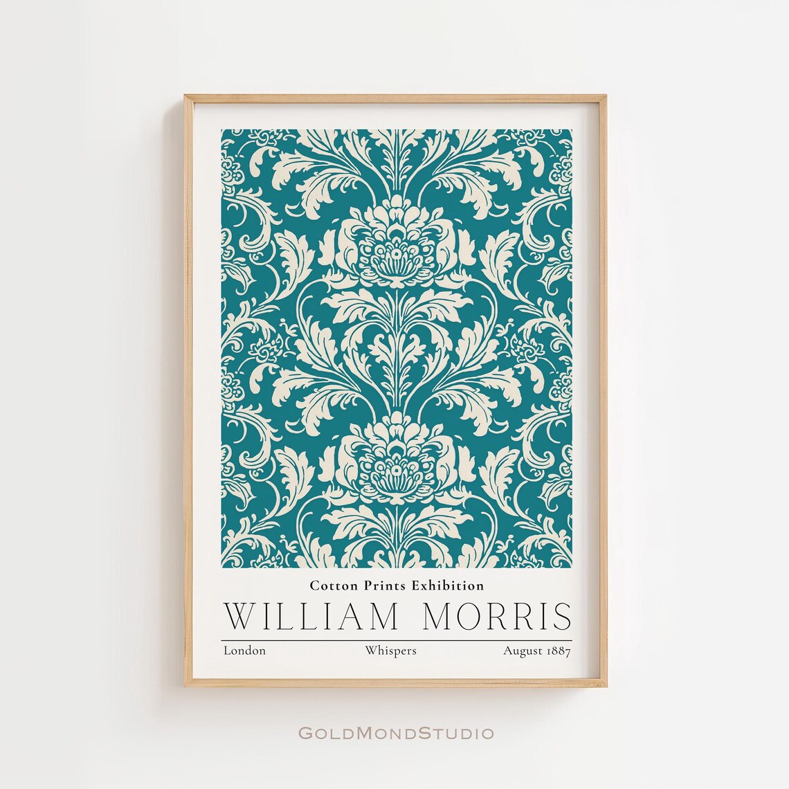 William Morris Whispers Teal Damask Vintage Cotton Exhibition Poster