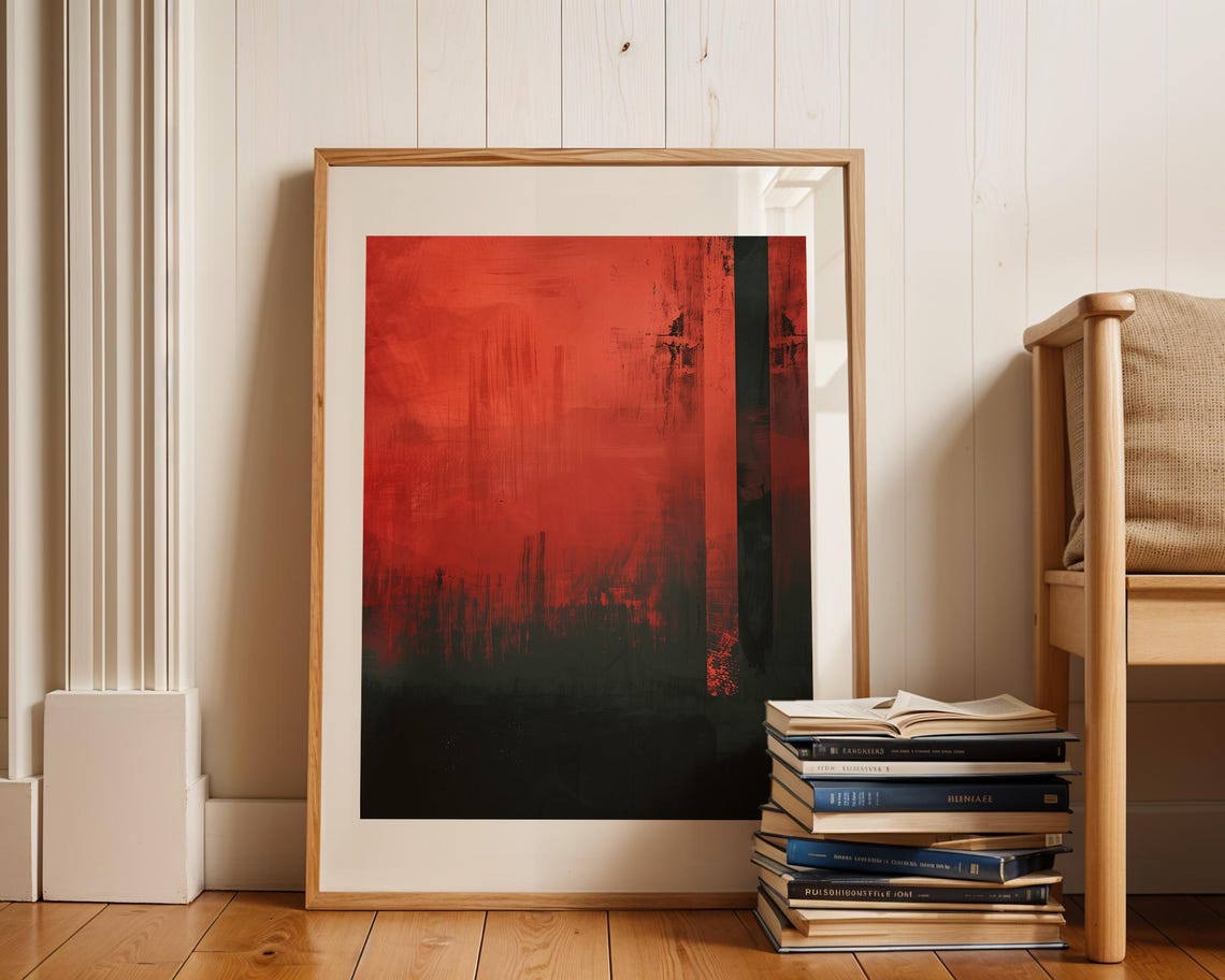 Abstract Crimson Black Block Modern Expressionist Painting Poster - Image 3