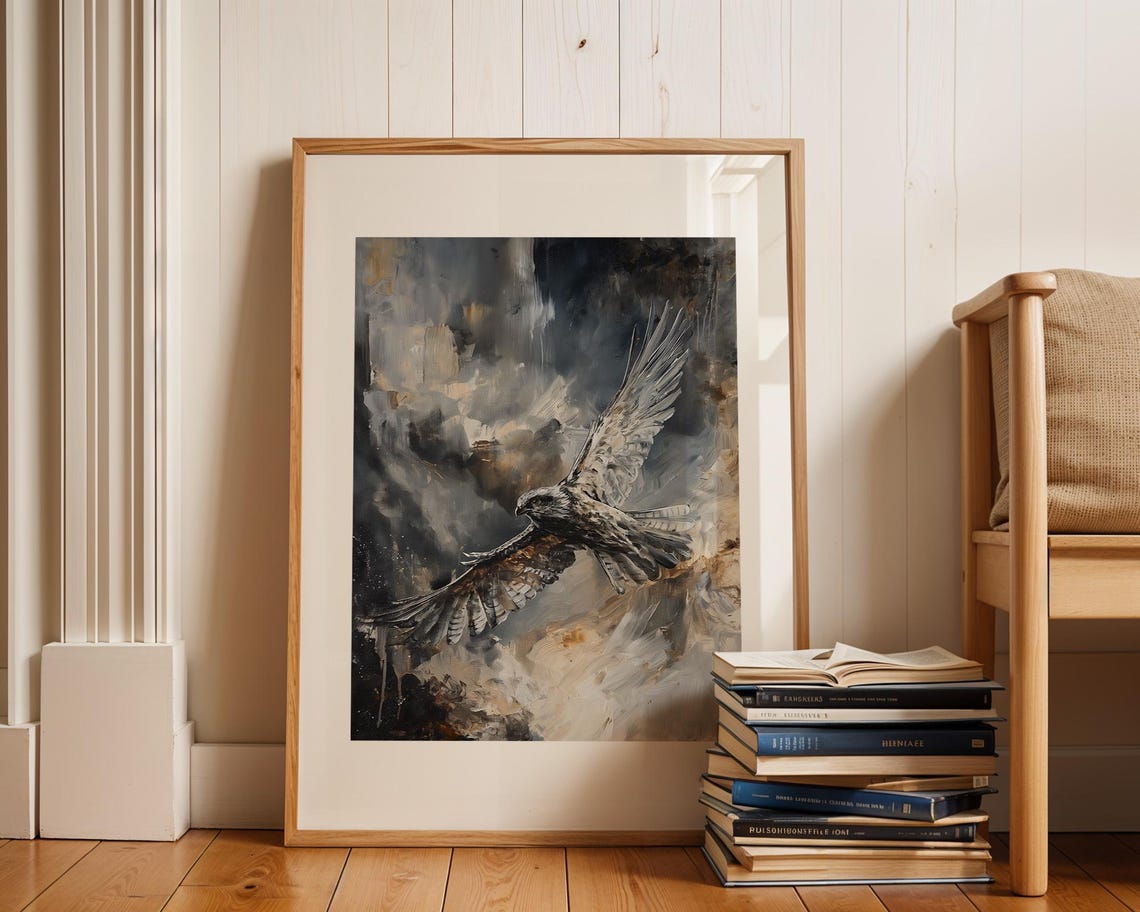 Soaring Eagle In Flight Against Stormy Clouds Painting Poster - Image 3