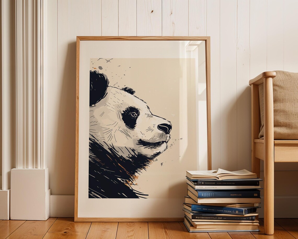 Giant Panda Profile in Black Ink with Expressive Brush Strokes Poster - Image 3