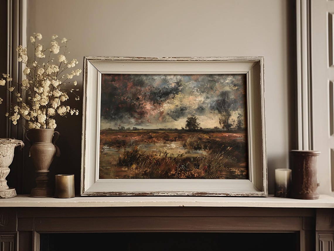 Dramatic Stormy Dusk Marsh With Copper Clouds Painting Poster - Image 3