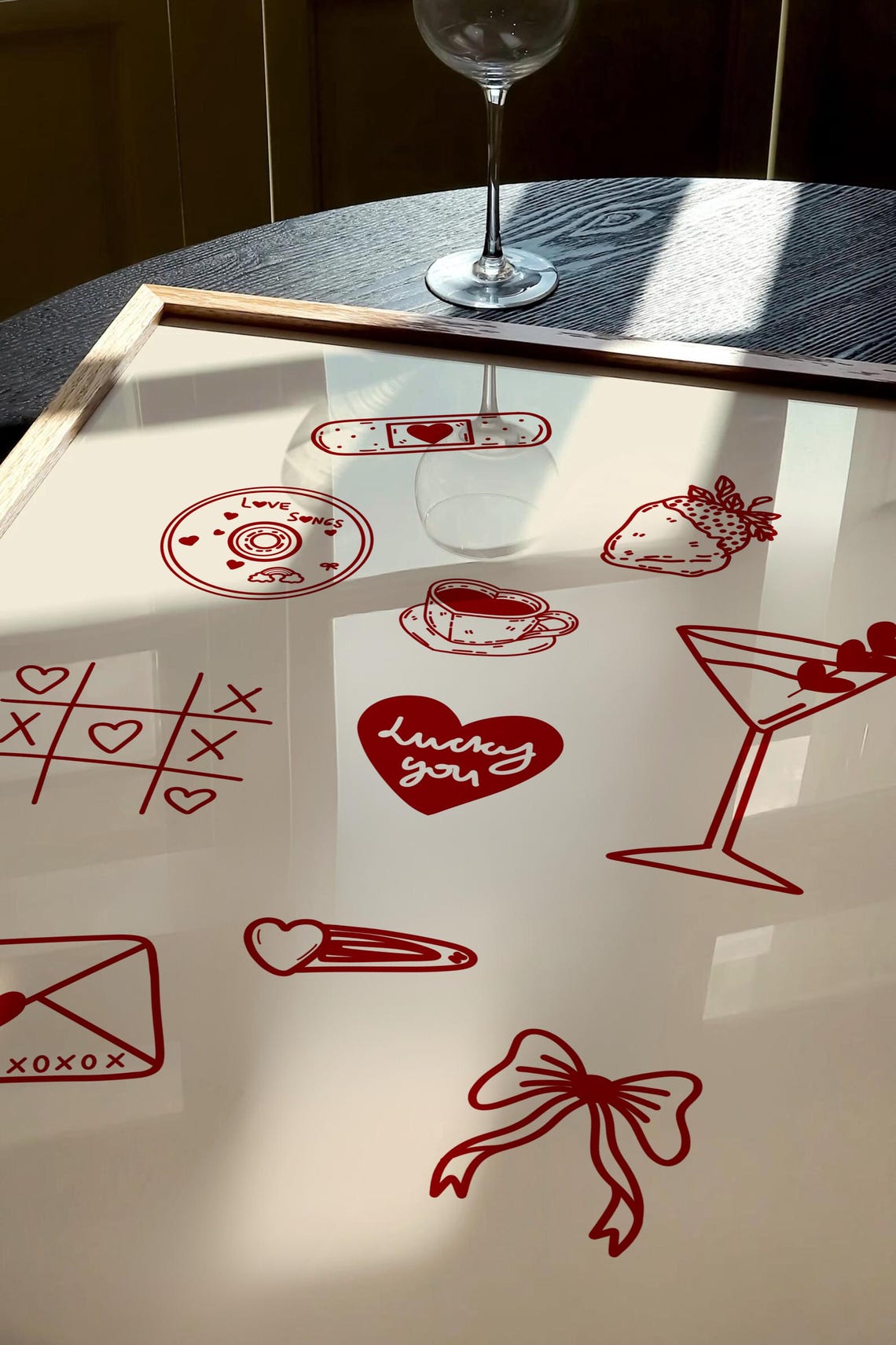 Red Love Doodles Hearts Martini Strawberry Retro Valentine Art Print - Image 2