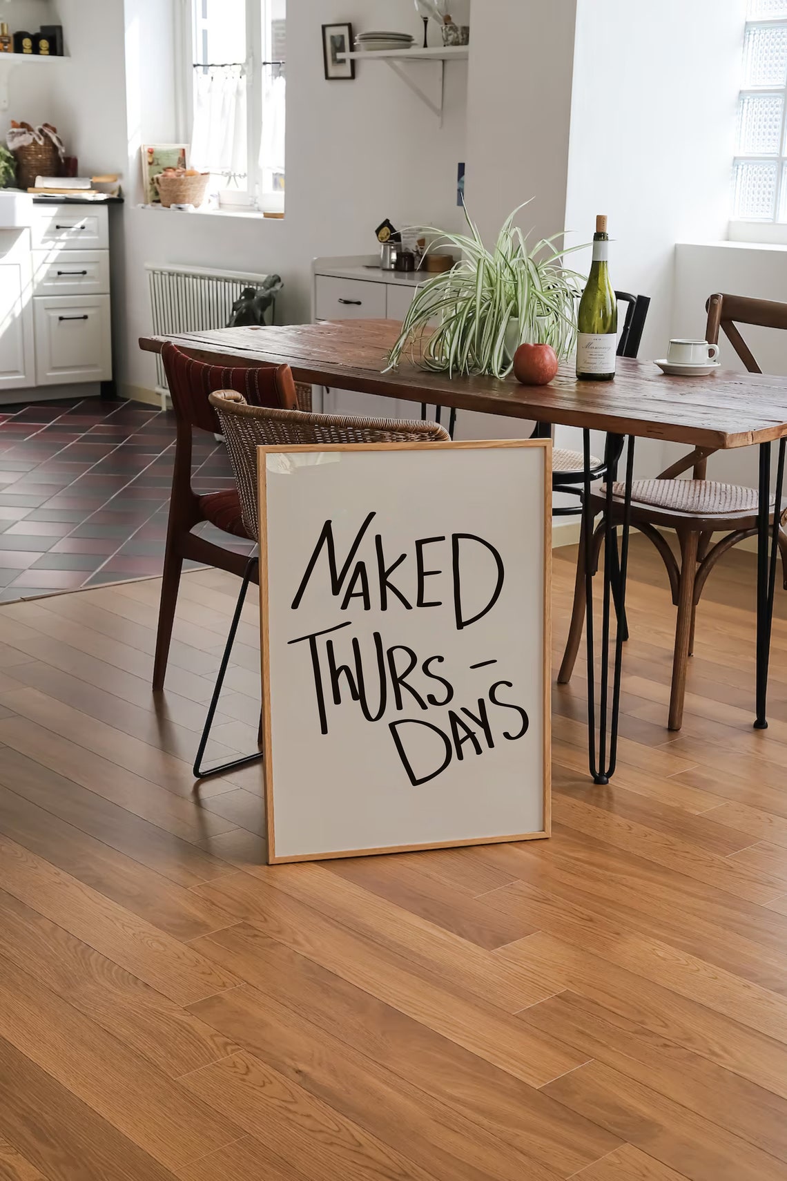 Naked Thursdays Playful Black Script Bathroom Humor Quote Poster - Image 3