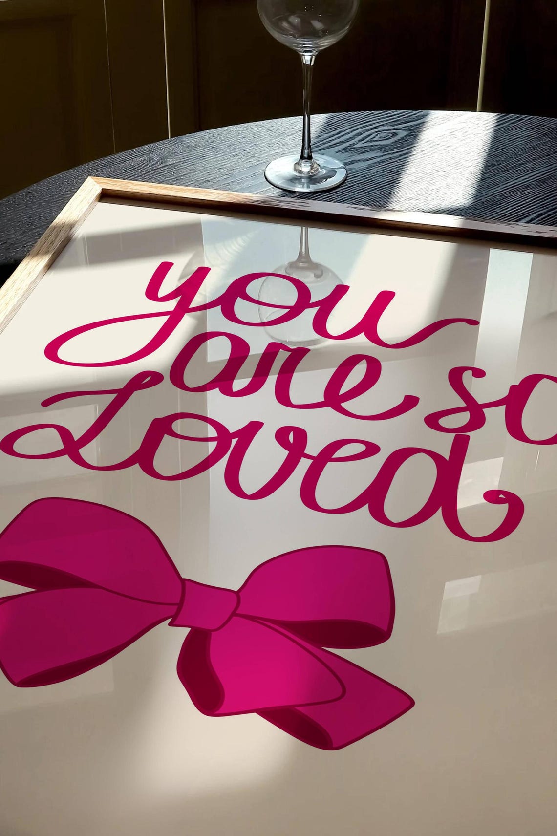 You Are So Loved Hot Pink Bow Script Girly Affirmation Wall Art - Image 2