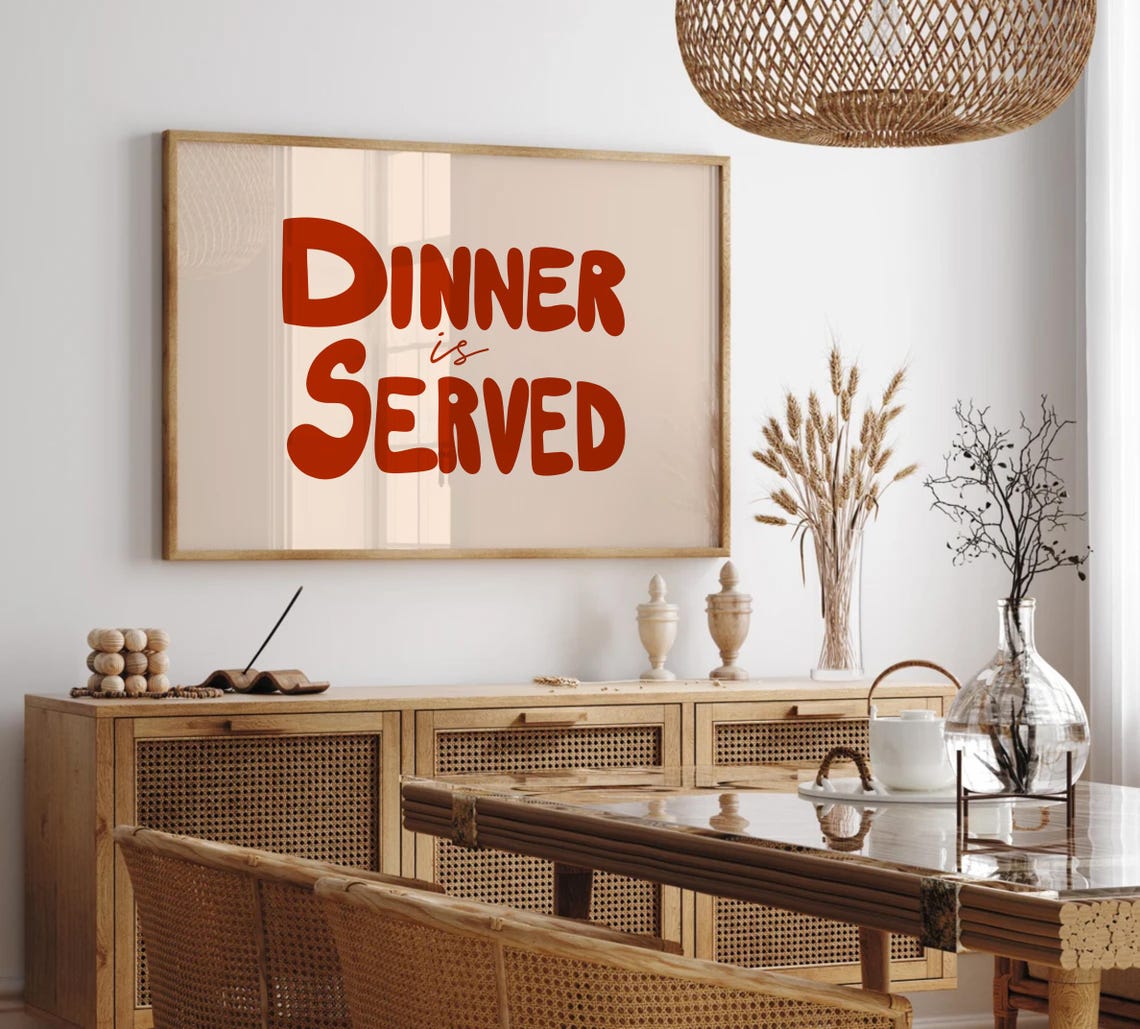 Dinner Is Served Burnt Orange Retro Typography Poster for Kitchens - Image 3